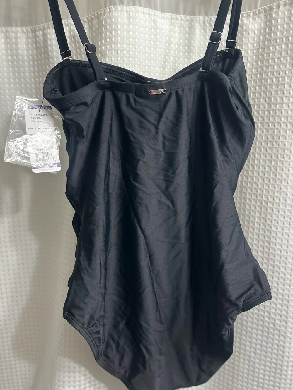 DKNY Swimsuit Black Bandeau Adjustable Strap Tummy Control One Piece XXL 2XL - Picture 2 of 8